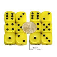 Set 12 zaruri de 16 mm, galbene, de calitate, plastic opac